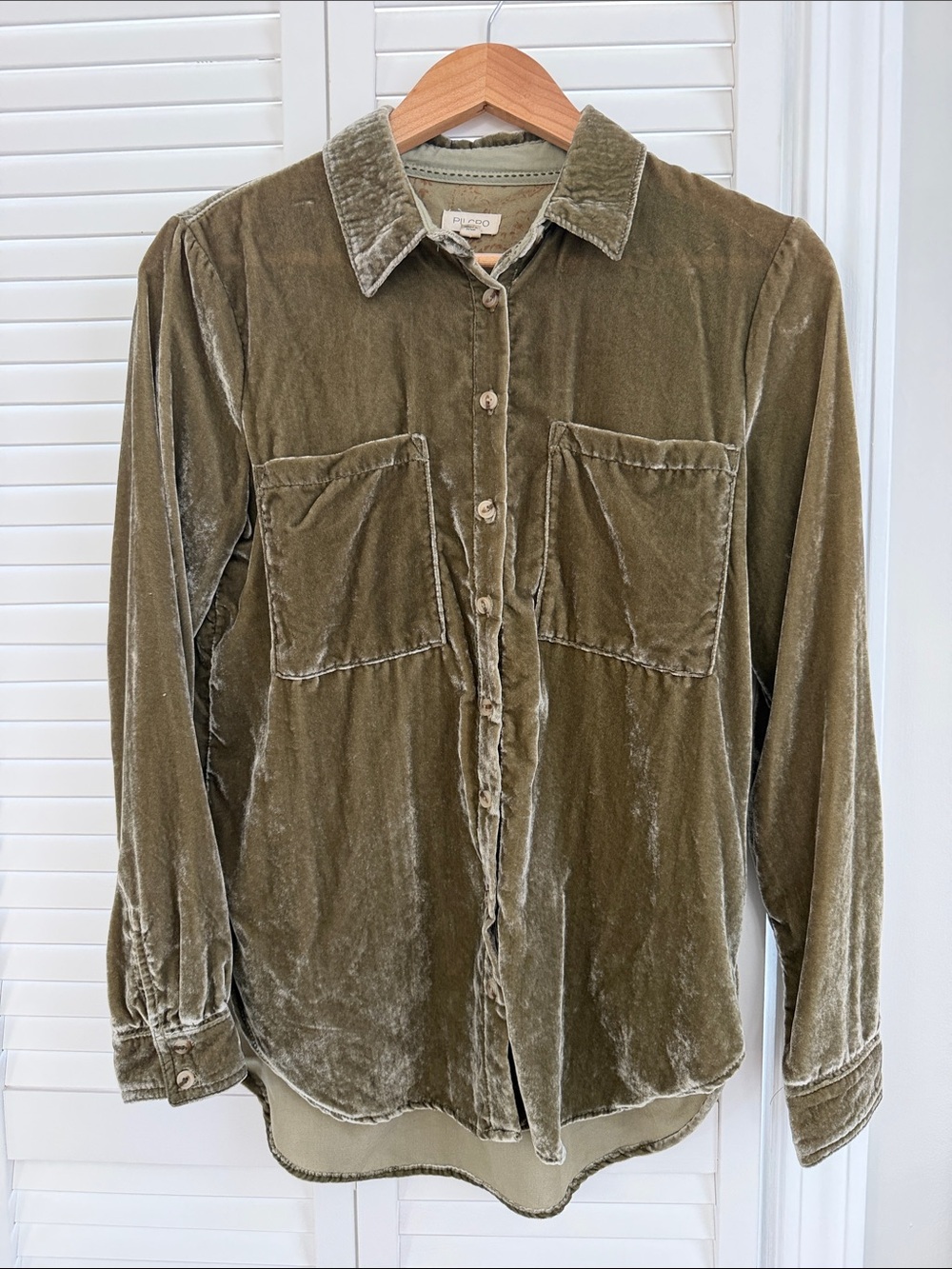 Pilcro Olive Green Velvet Button-Down Shirt